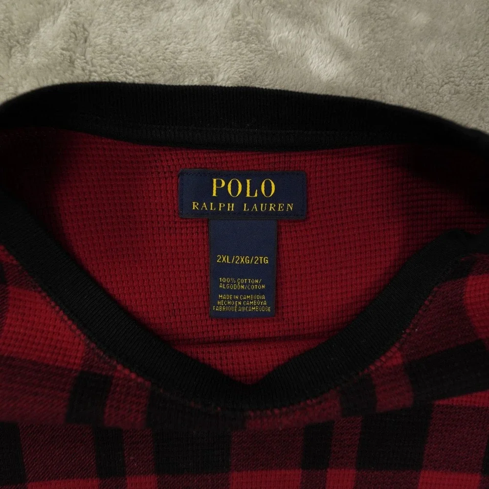 Polo Ralph Lauren Thermal Waffle Knit Shirt Men's‎ 2XL Red Black Plaid Lounge